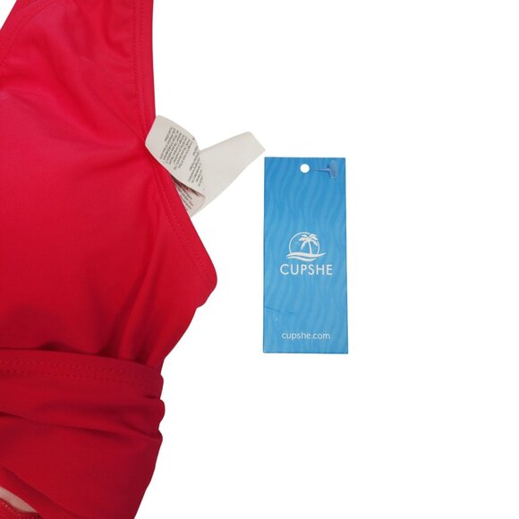 Two-Piece Red Wrap Bikini Top Floral Tie-Side Swimsuit Womens Cupshe Size M - Picture 5 of 6